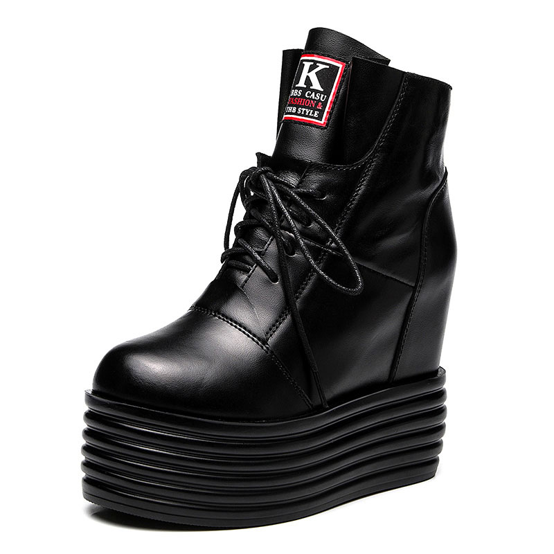 2019 Platform shoes leather round head female muffin bottom Martin boots female leather short boots casual thick bottom single shoes 822