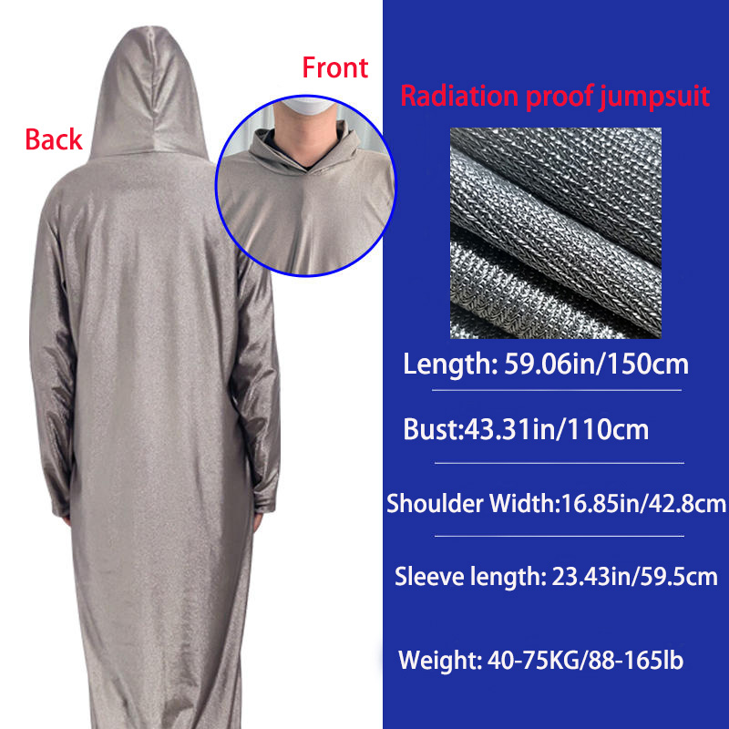 Radiation Resistant Hooded Jumpsuit Silver Fiber Fabric Shielding Electromagnetic Radiation Resistant Jumpsuit